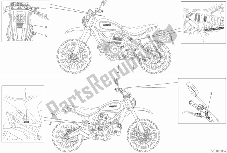 Todas as partes de Posizionamento Targhette do Ducati Scrambler Desert Sled Thailand 803 2018